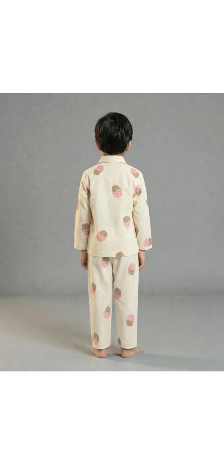 Cream Motif PJ Set kidswear