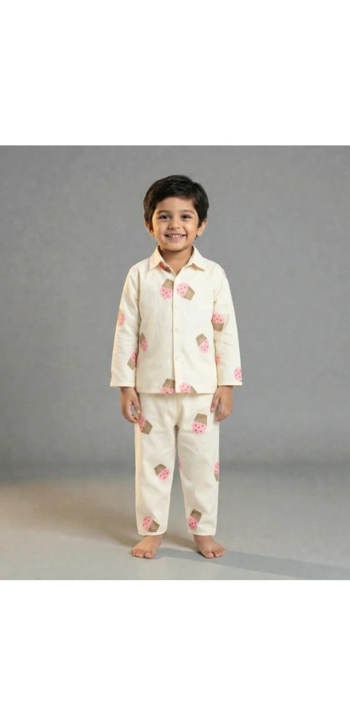 Cream Motif PJ Set kidswear