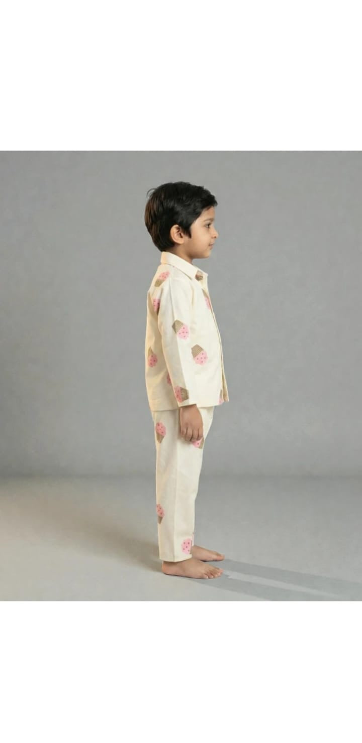 Cream Motif PJ Set kidswear